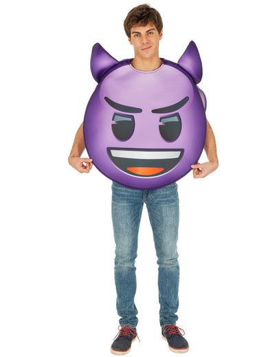 Teufel-Emoji-Kostüm für Erwachsene, lila, mit Hörnern