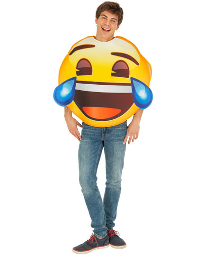 Emoji-Kostüm Lachflash für Erwachsene, gelb mit blauen Tränen