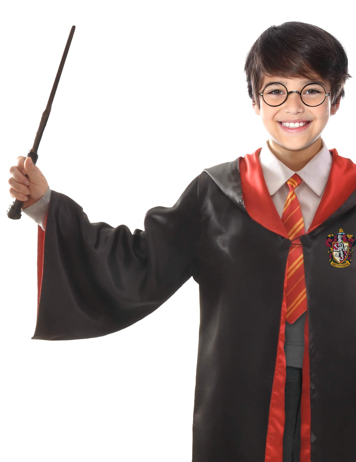 Nahaufnahme des Oberkörpers des Kostüms und Accessoires Harry Potter