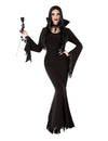 Déguisement famille morbide pour femme noir avec robe longue et manches évasées