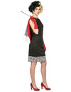 Déguisement de femme cruelle pour femme noir avec gants rouges et étole à pois dalmatiens