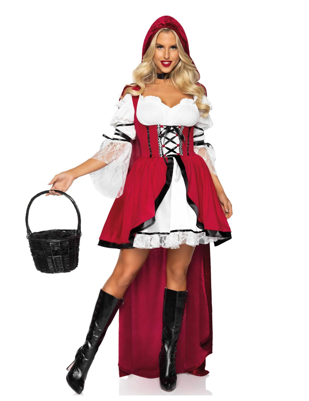 Verkleidung Waldmädchen Sexy für Damen Rot und Weiß mit Kapuzenumhang