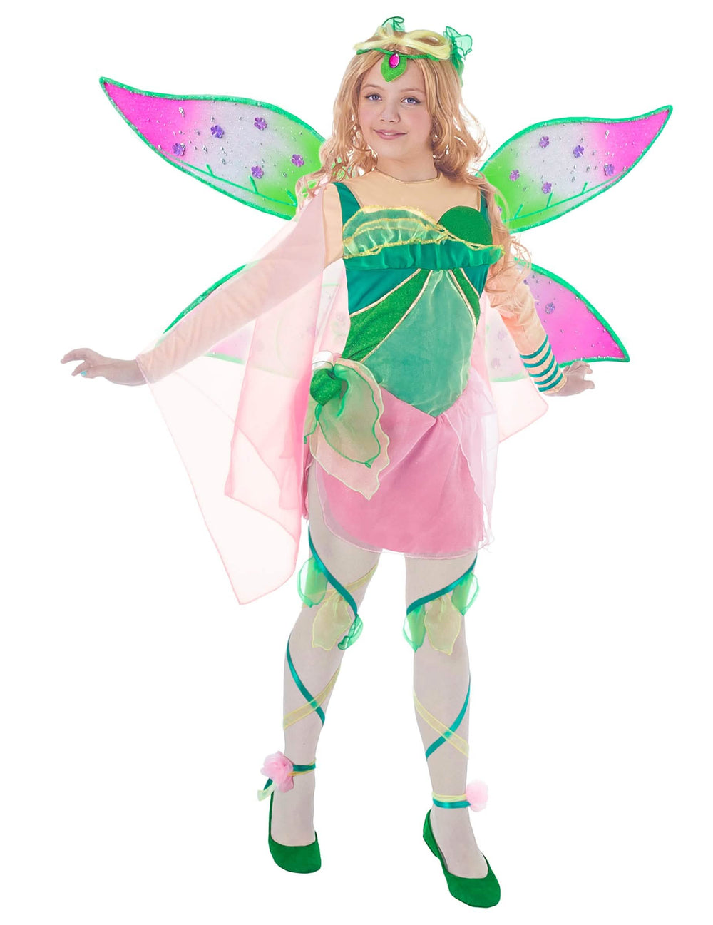 Déguisement Flora Winx Club pour enfant rose et vert avec ailes
