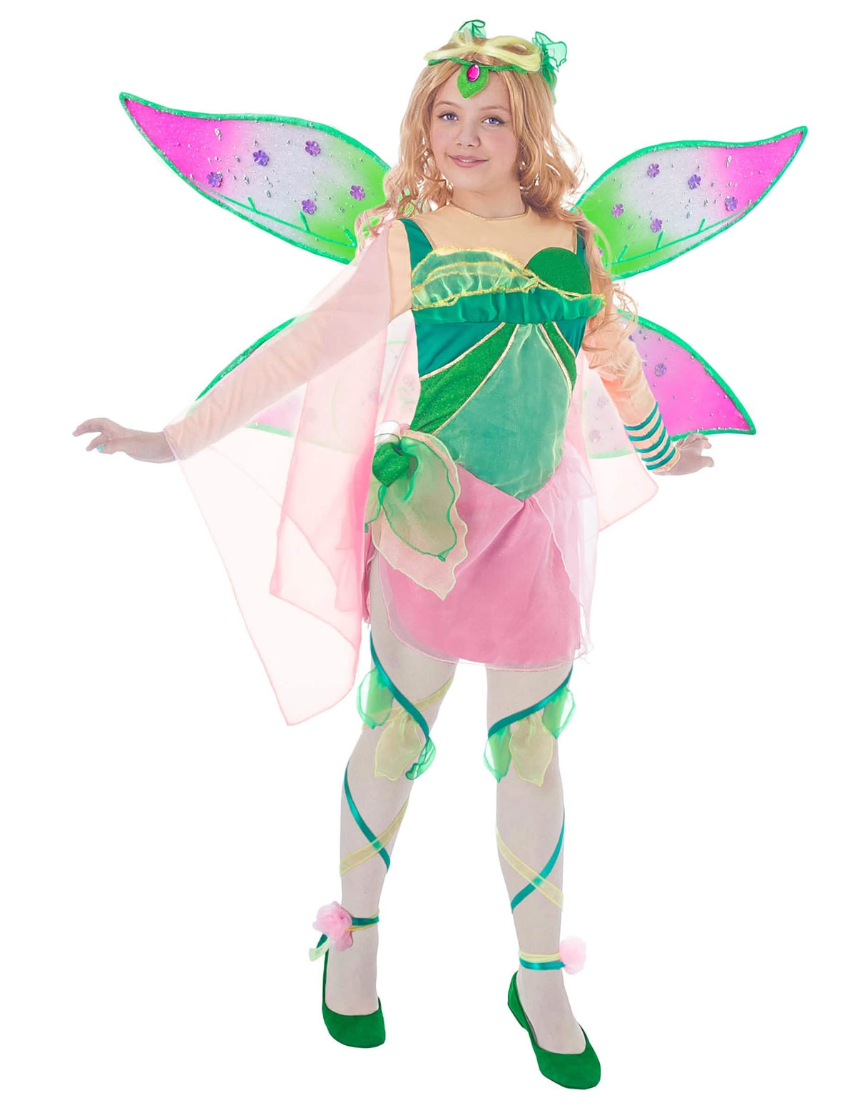 Déguisement Flora Winx Club pour enfant rose et vert avec ailes