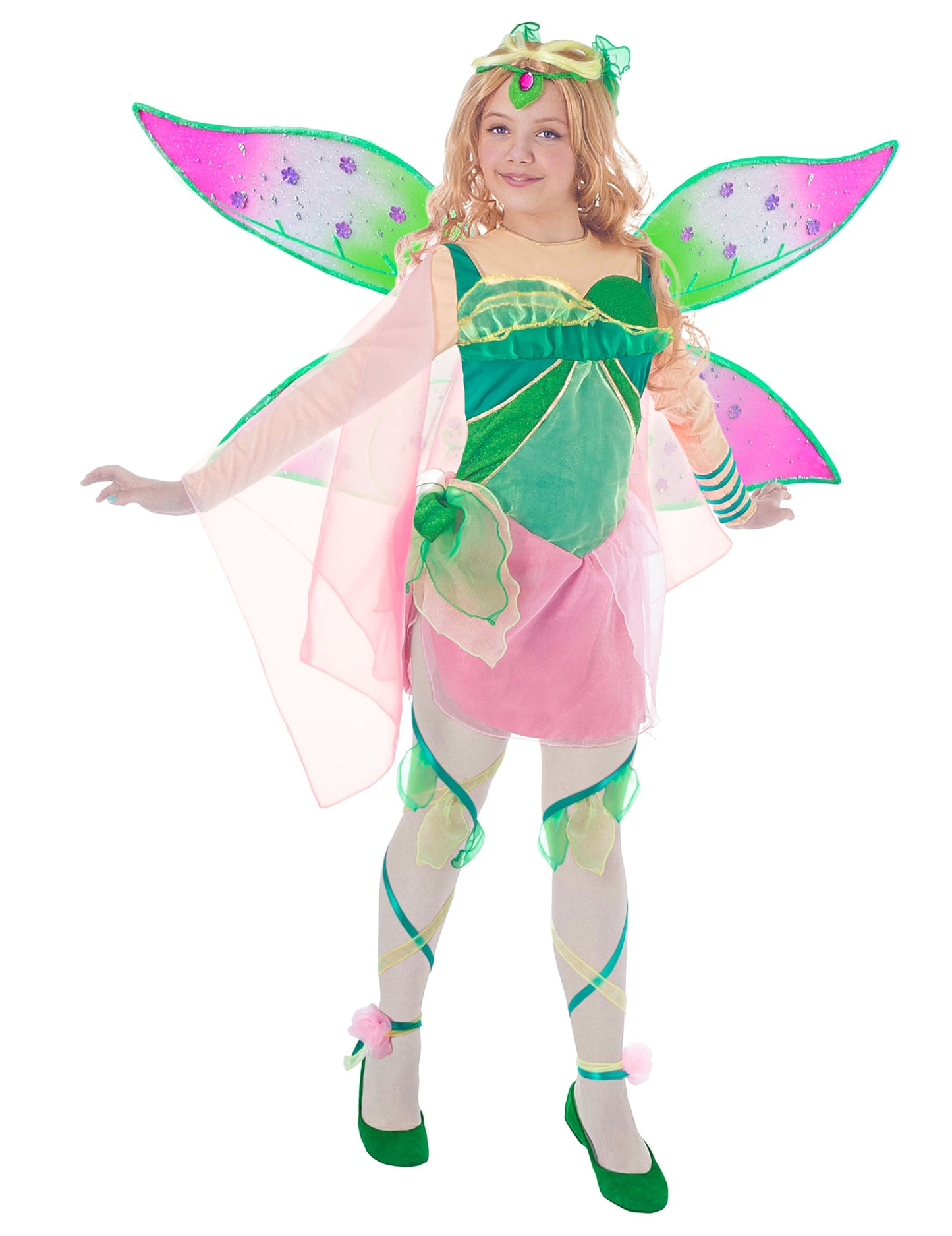Déguisement Flora Winx Club pour enfant rose et vert avec ailes