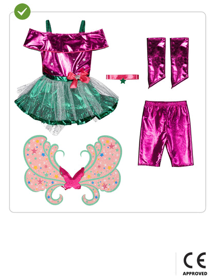 Détail des différents éléments du déguisement Flora Winx™ pour fille
