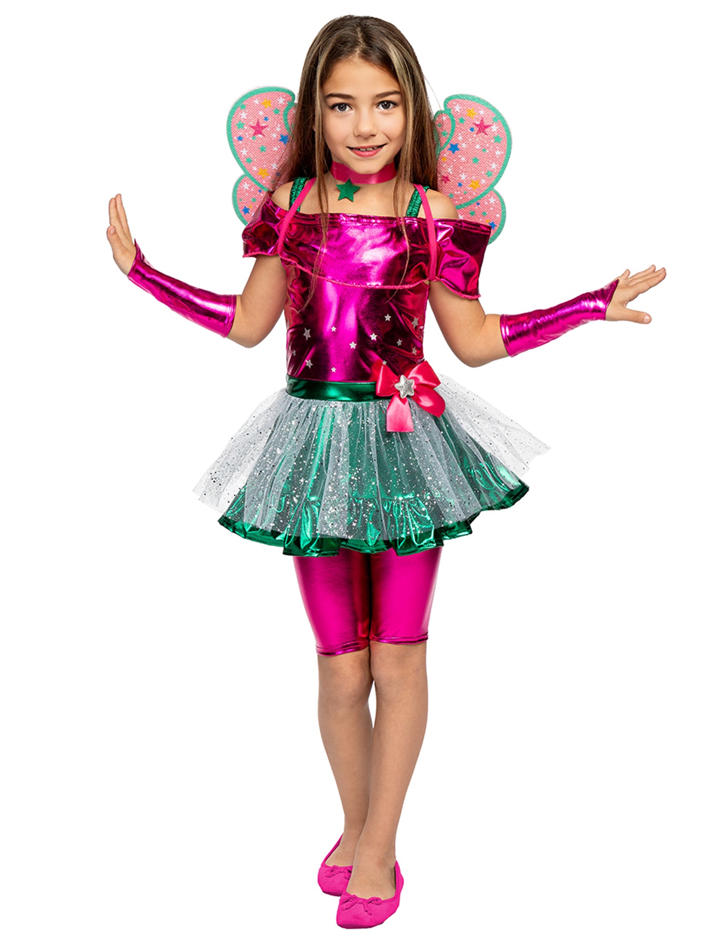 Déguisement Flora Winx™ pour fille rose et vert avec ailes