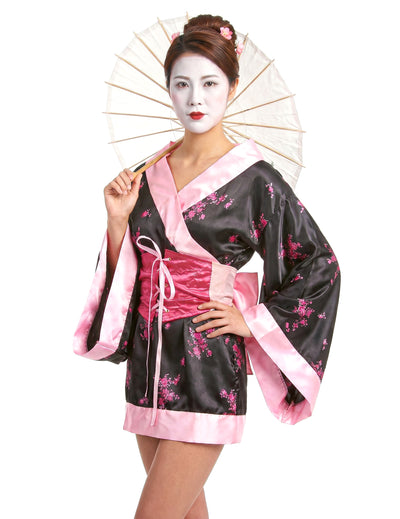 Geisha-Kostüm für Damen Floral schwarz-rosa