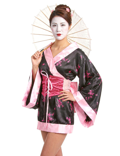 Geisha-Kostüm für Damen Floral schwarz-rosa