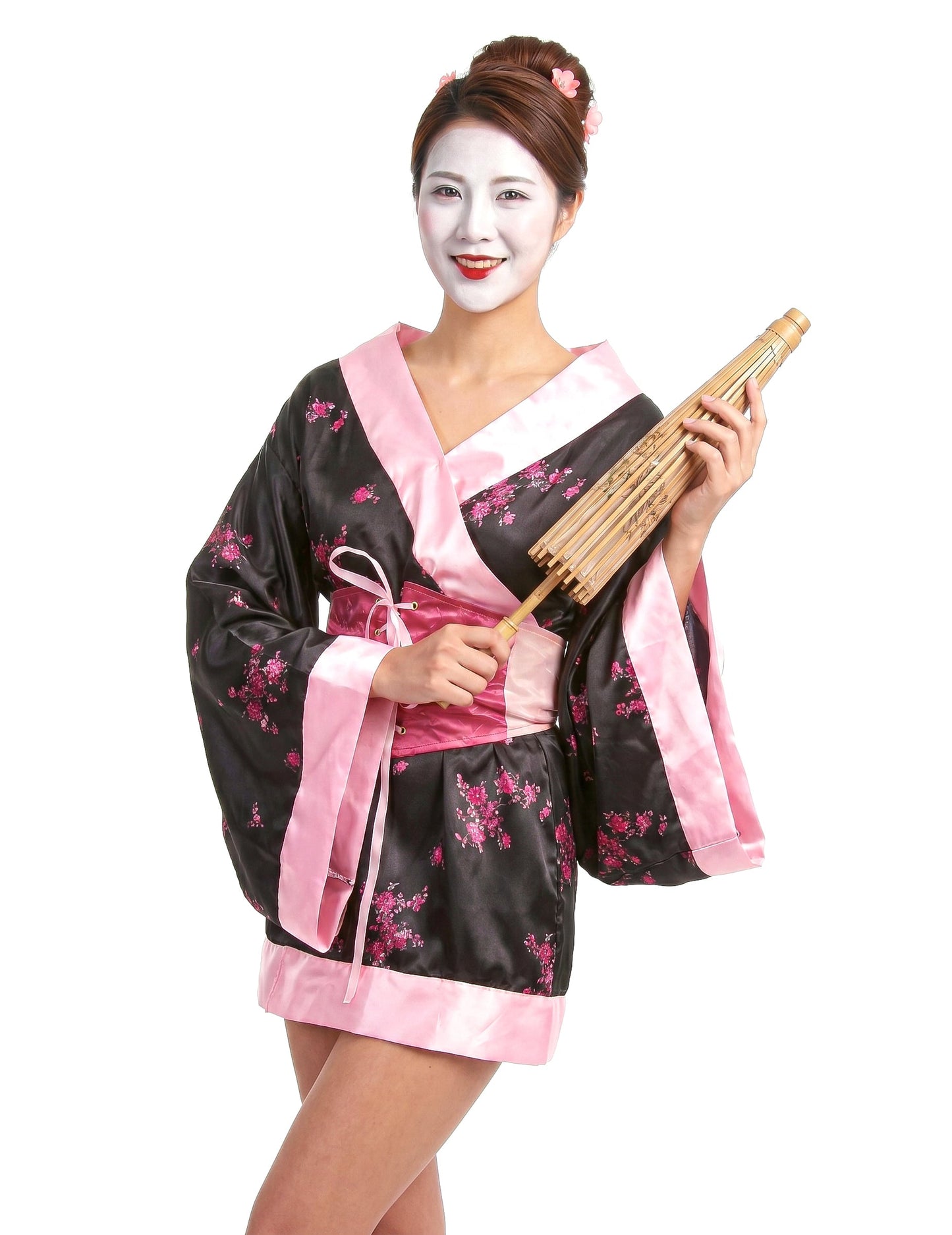 Geisha-Kostüm für Damen Floral schwarz-rosa