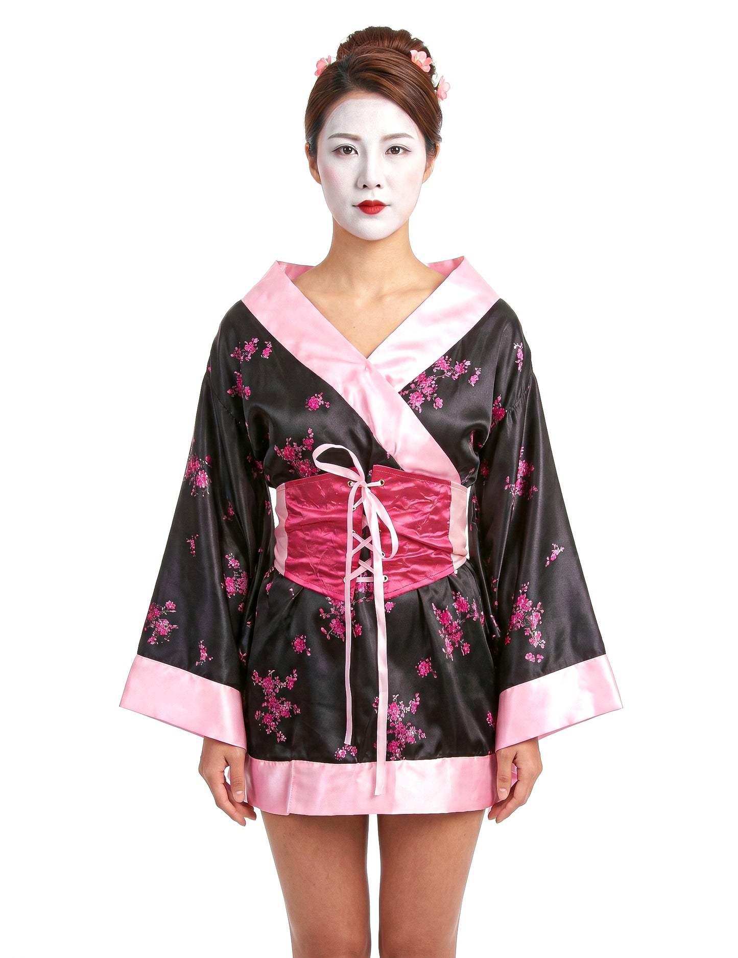Geisha-Kostüm für Damen Floral schwarz-rosa