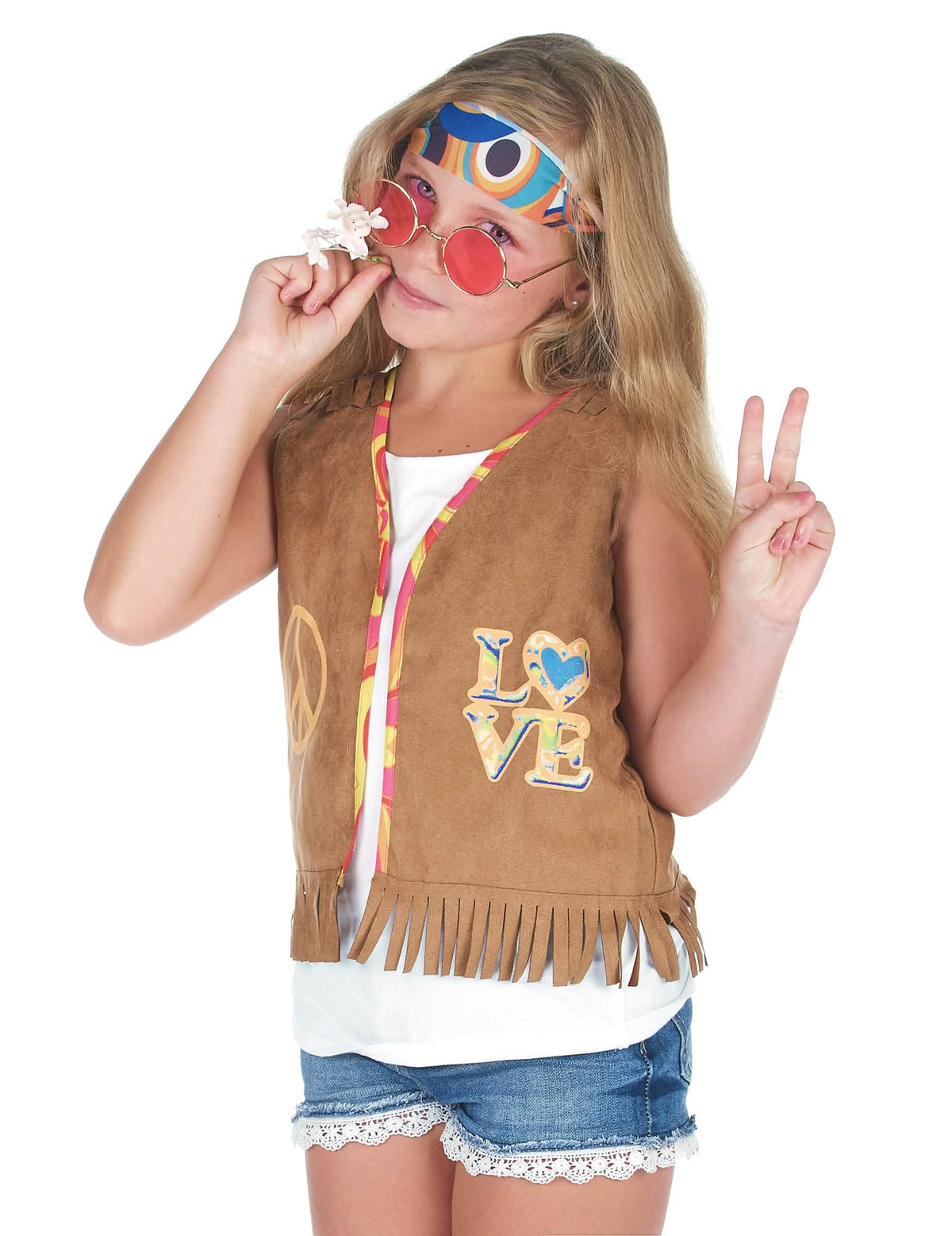 Déguisement gilet hippie pour enfant marron à franges