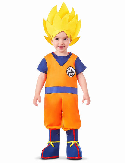 Déguisement Goku Super Saiyan Dragon Ball Z pour bébé orange et bleu avec perruque jaune