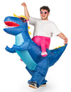 Déguisement gonflable à dos de dinosaure pour adulte bleu avec lunettes de soleil