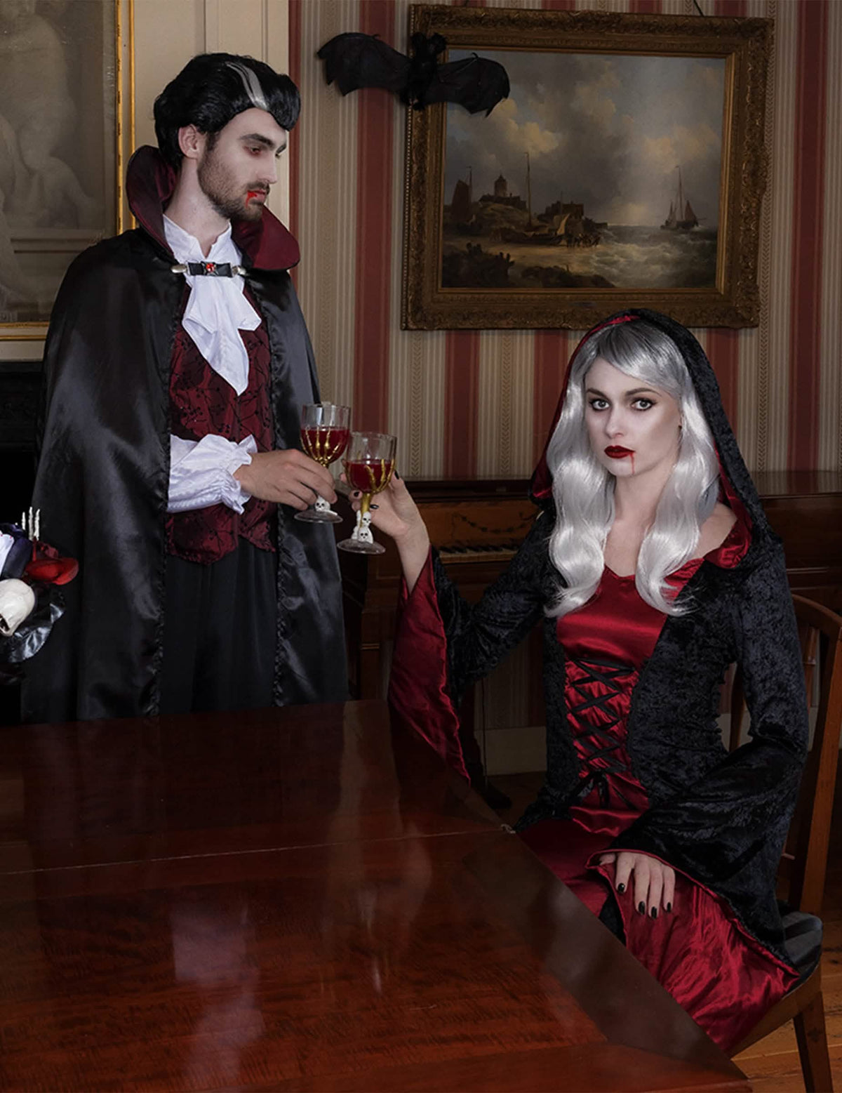 Gothic-Verkleidung mit Kapuze für Damen Rot und Schwarz