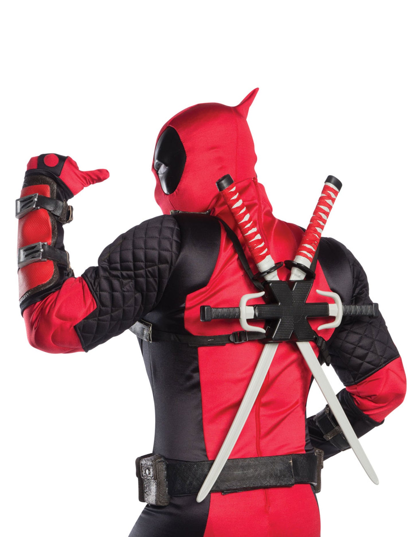 Rückansicht mit den Katanas des Deadpool-Großheritage-Kostüms für Erwachsene