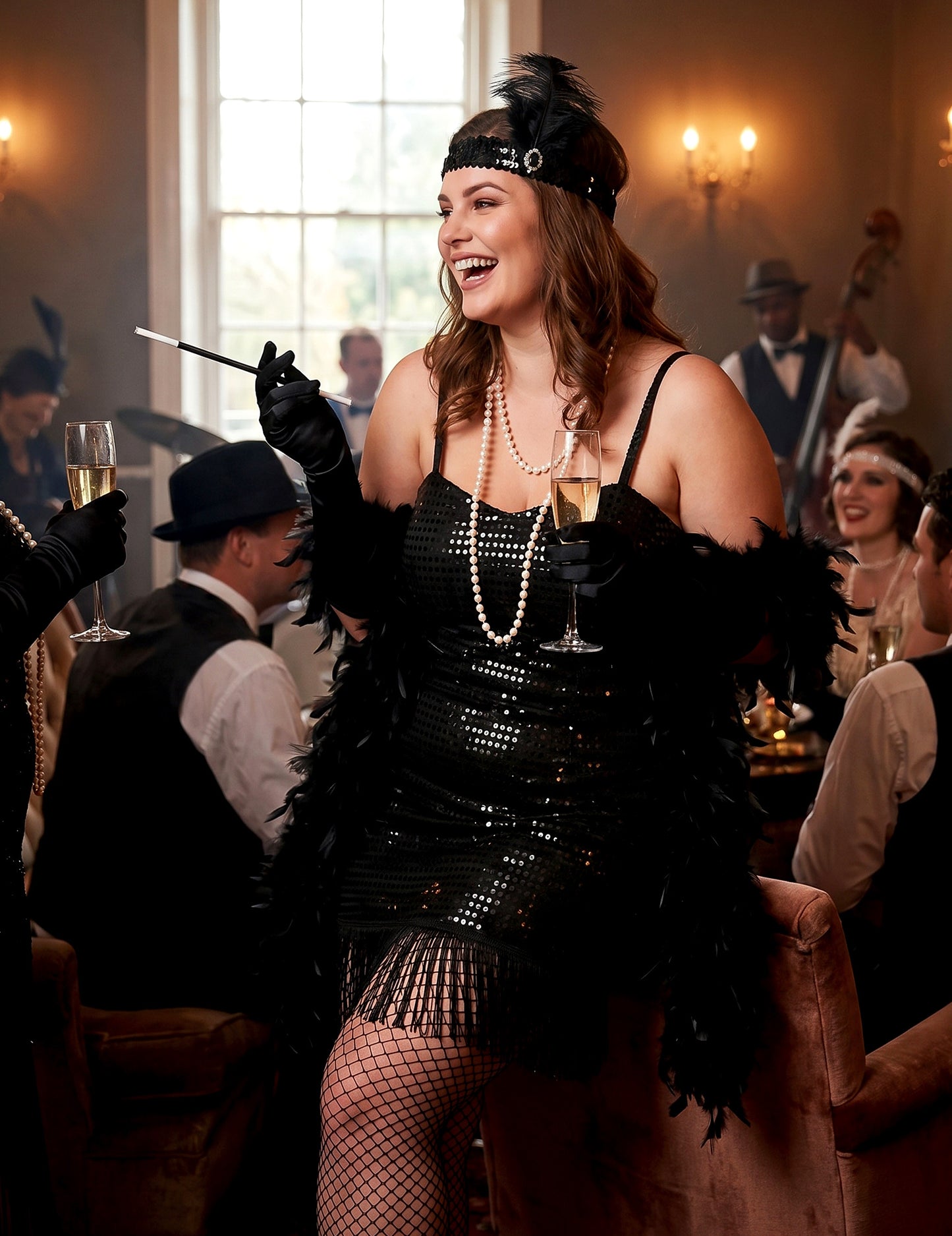 Plus Size Charlestonkostüm für Damen schwarz