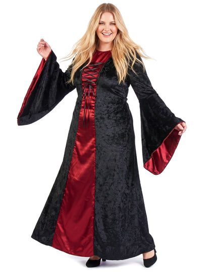 Gothic Hexenkostüm Plus Size für Damen rot-schwarz