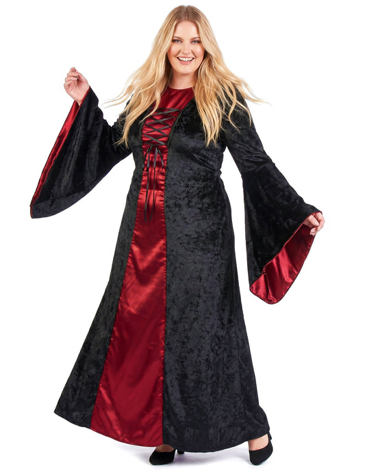 Gothic Hexenkostüm Plus Size für Damen rot-schwarz