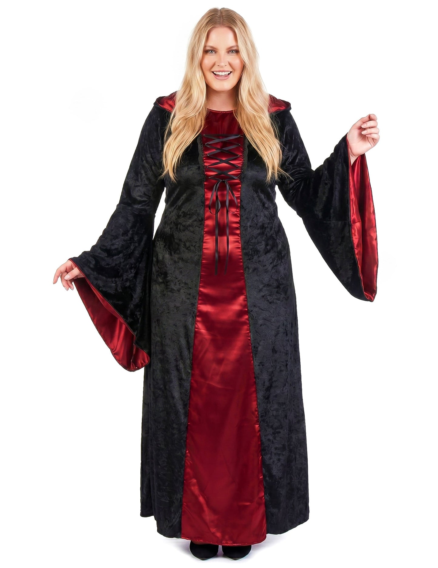 Gothic Hexenkostüm Plus Size für Damen rot-schwarz