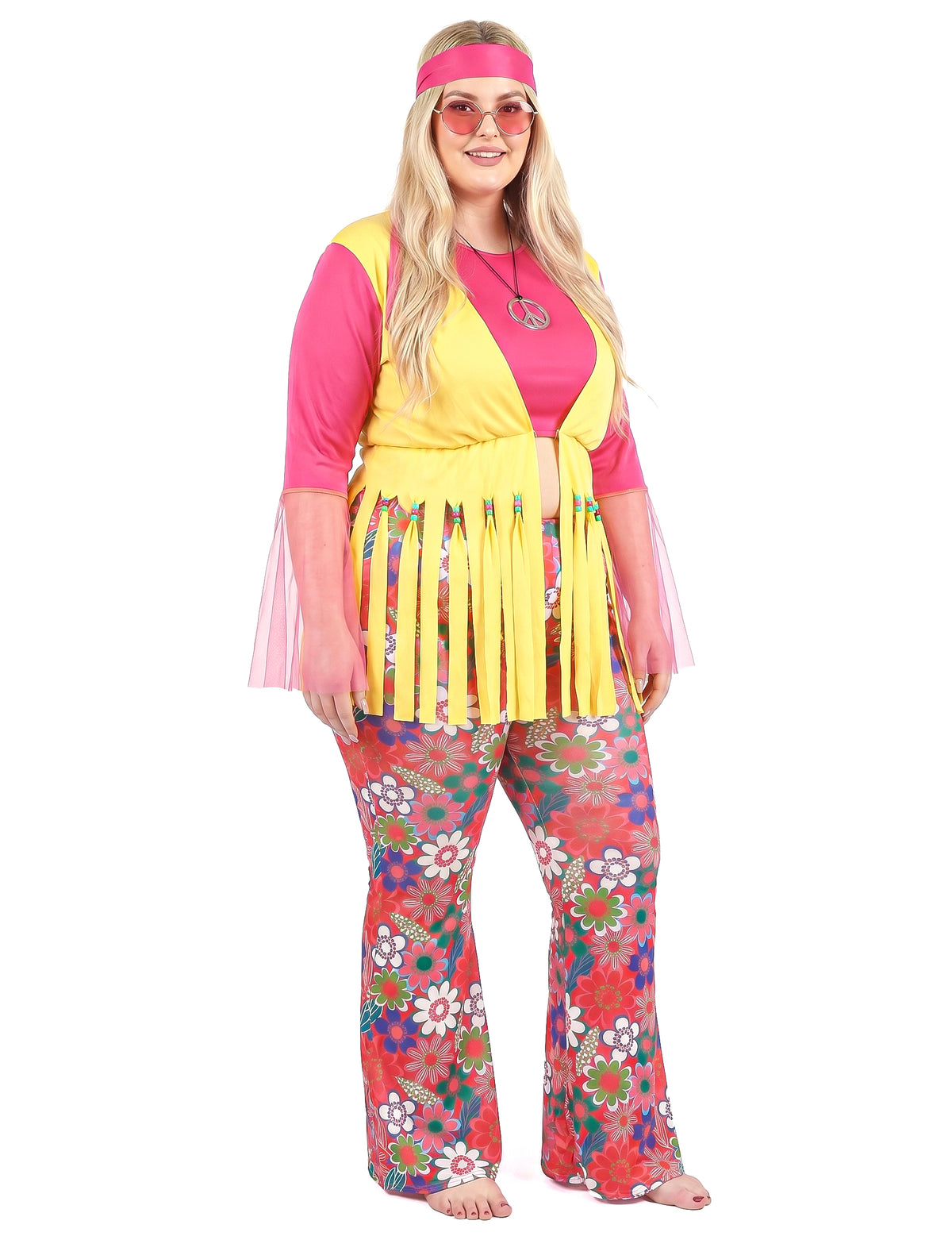 Hippie Kostüm für Damen Plus Size rosa-gelb