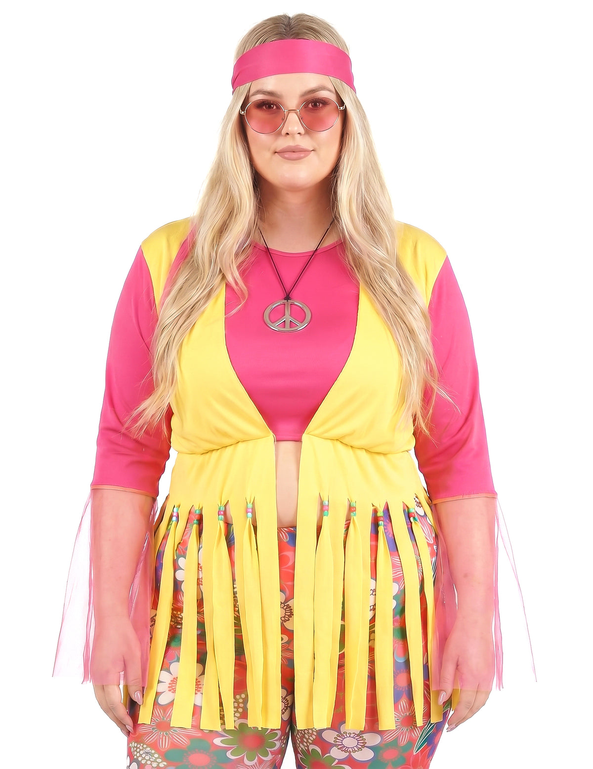 Hippie Kostüm für Damen Plus Size rosa-gelb