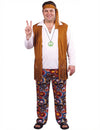 Déguisement de hippie pour homme marron et blanc avec gilet à franges et bandeau