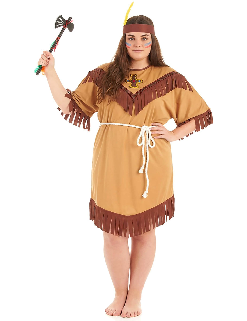 Indianer-Kostüm für Damen zweifarbig Braun und Beige mit Fransen