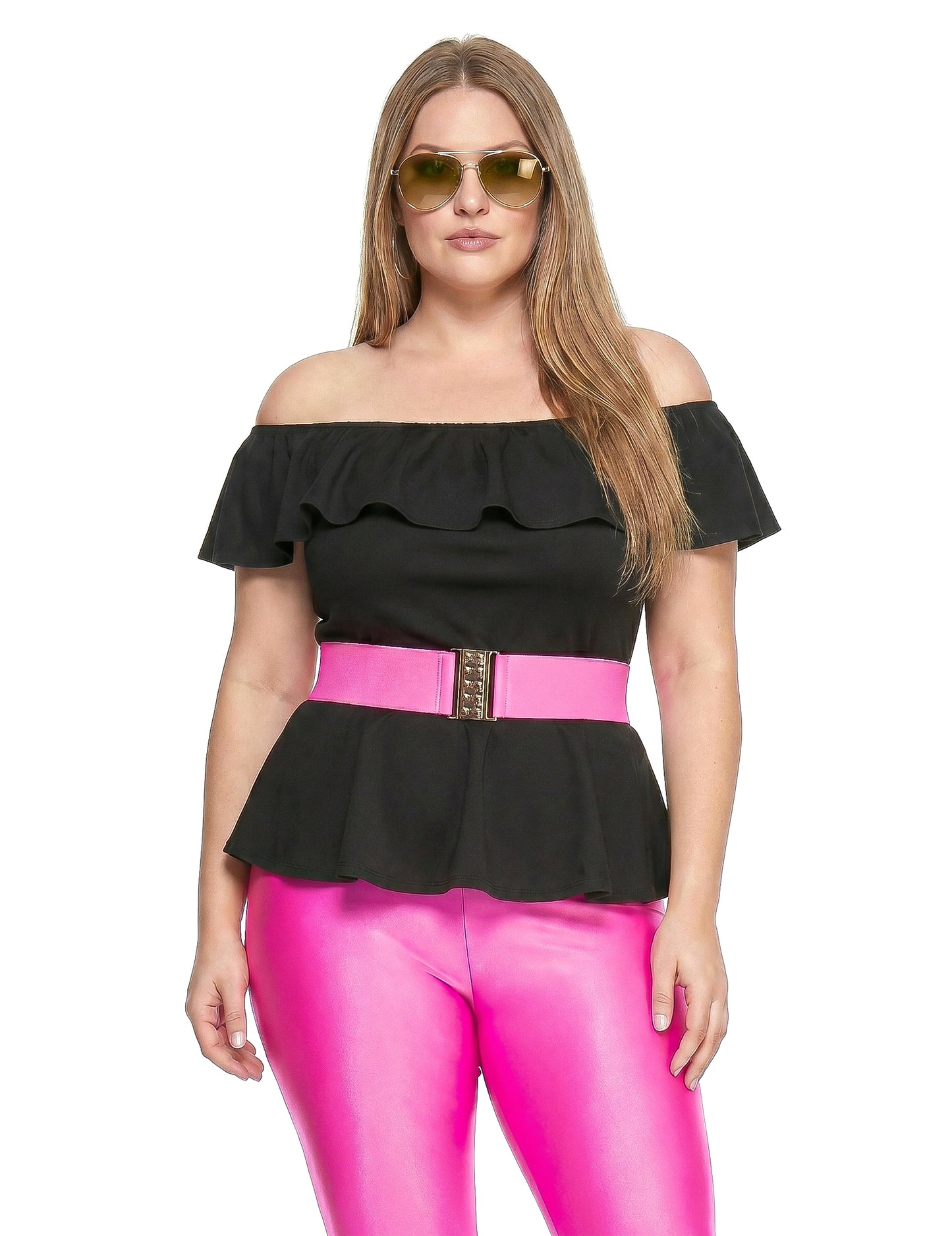 Kostüm 80er Jahre Party Damen Plus Size Schwarz Pink