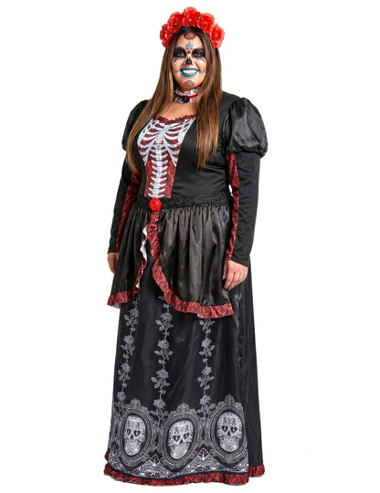 Dia de los muertos Damenkostüm in Übergröße für Frauen schwarz