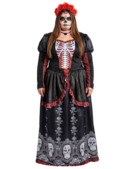 Dia de los muertos Damenkostüm in Übergröße für Frauen schwarz