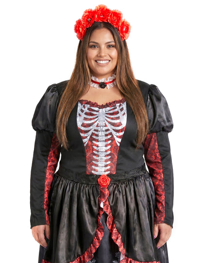 Dia de los muertos Damenkostüm in Übergröße für Frauen schwarz