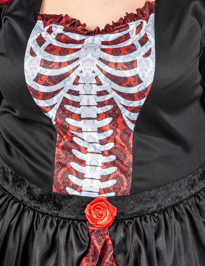 Dia de los muertos Damenkostüm in Übergröße für Frauen schwarz