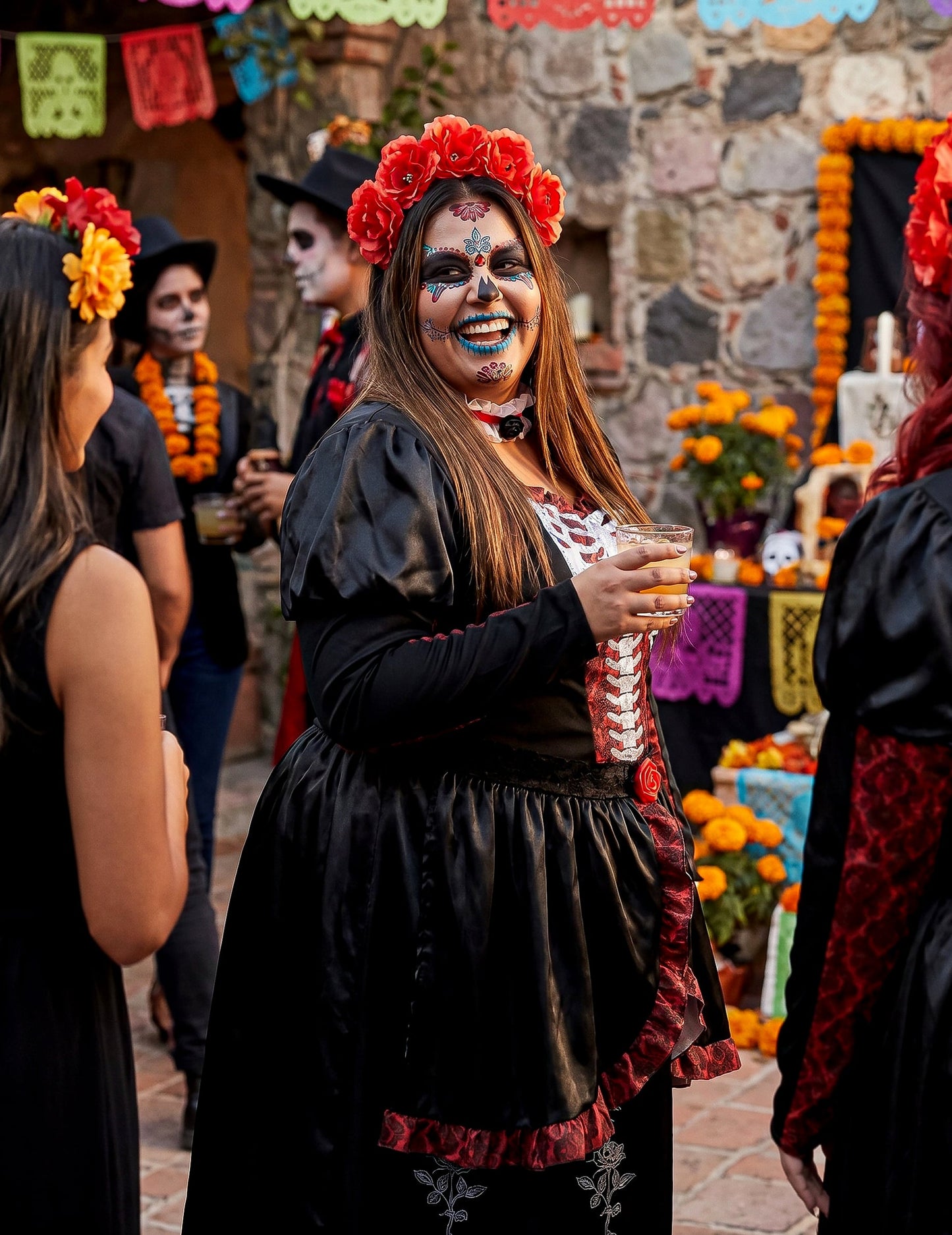 Déguisement grande taille robe longue Dia de los muertos femme
