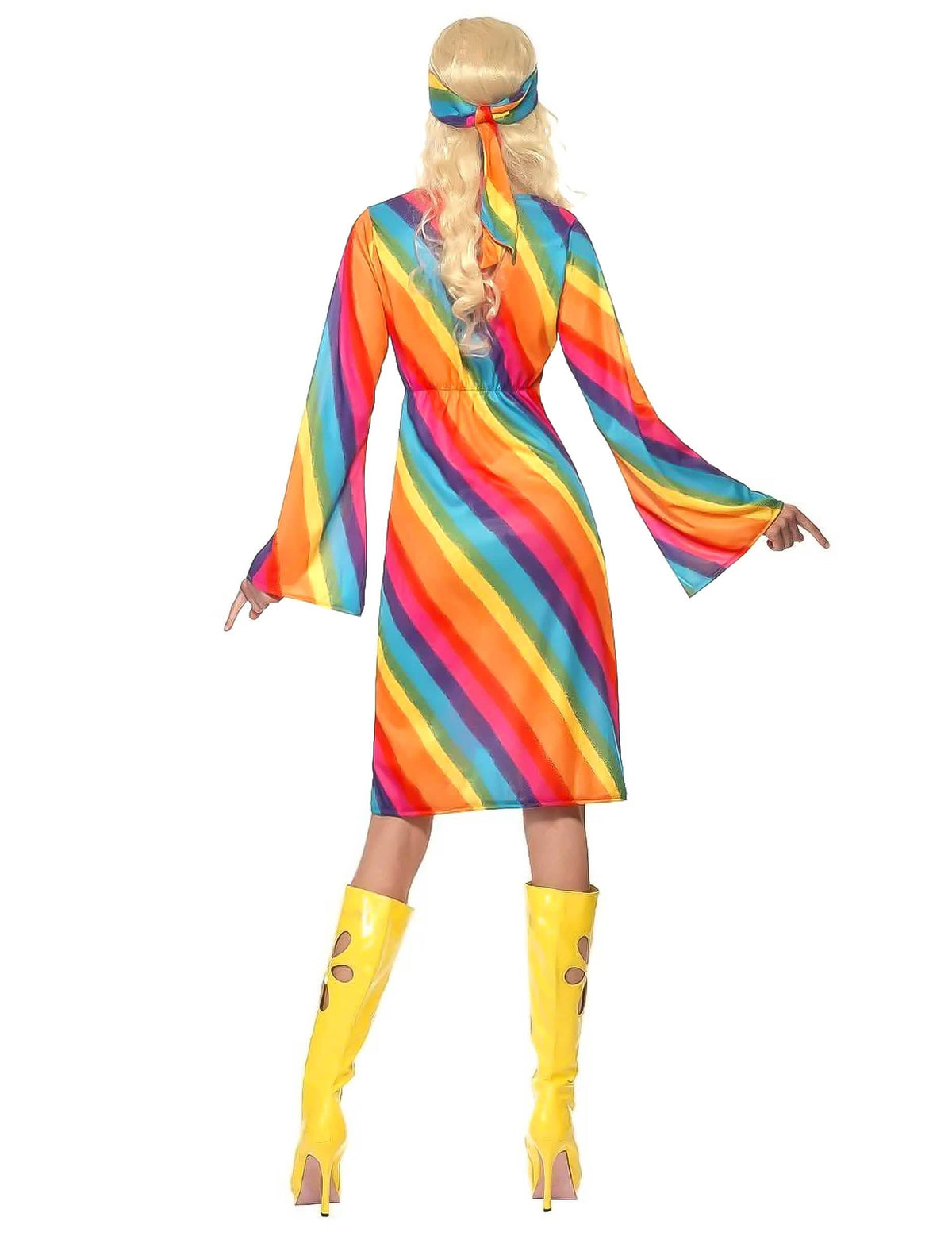 Rückansicht des Hippie-Regenbogenkostüms für Damen