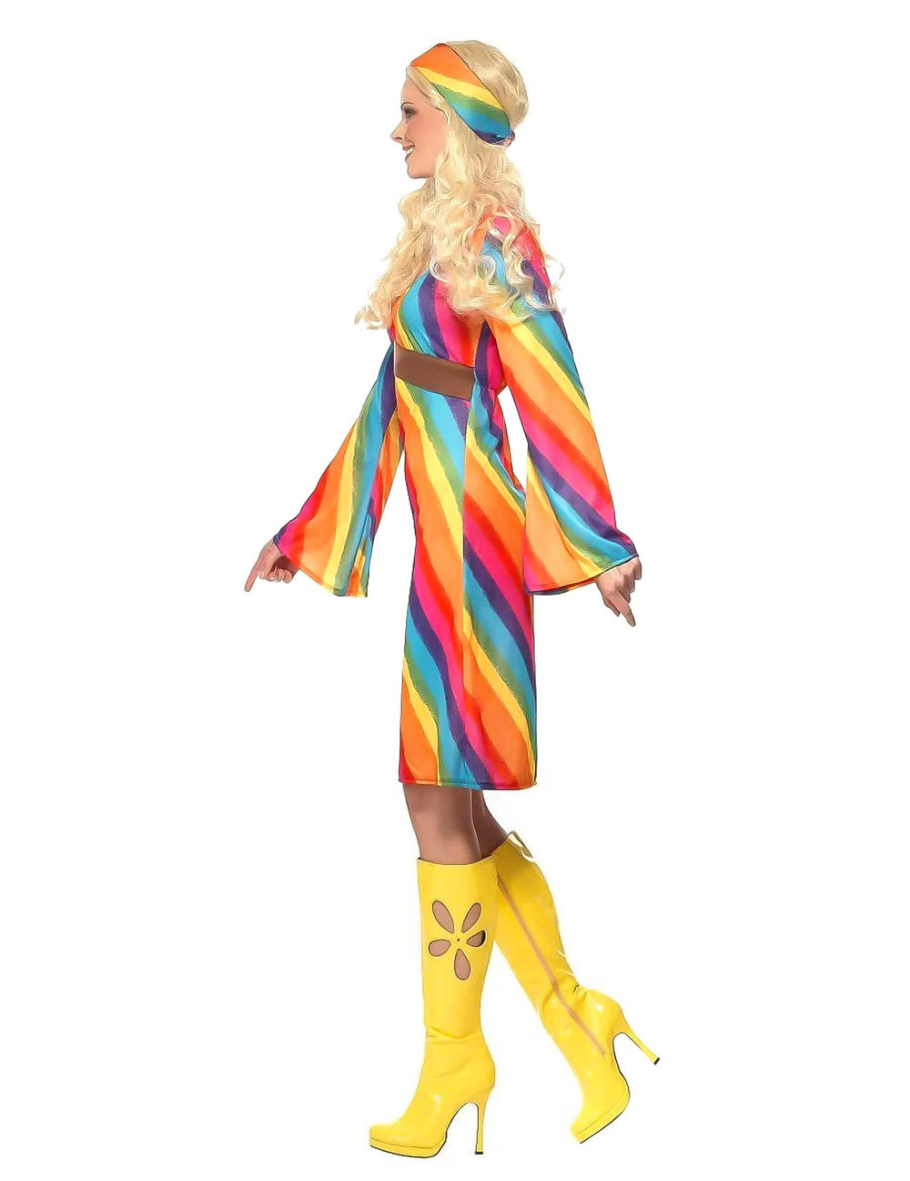 Seitenansicht des Regenbogen-Hippie-Kostüms für Damen
