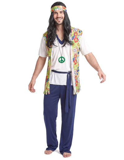 Hippiekostüm für Herren mit Bandana bunt
