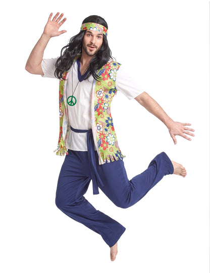 Hippiekostüm für Herren mit Bandana bunt