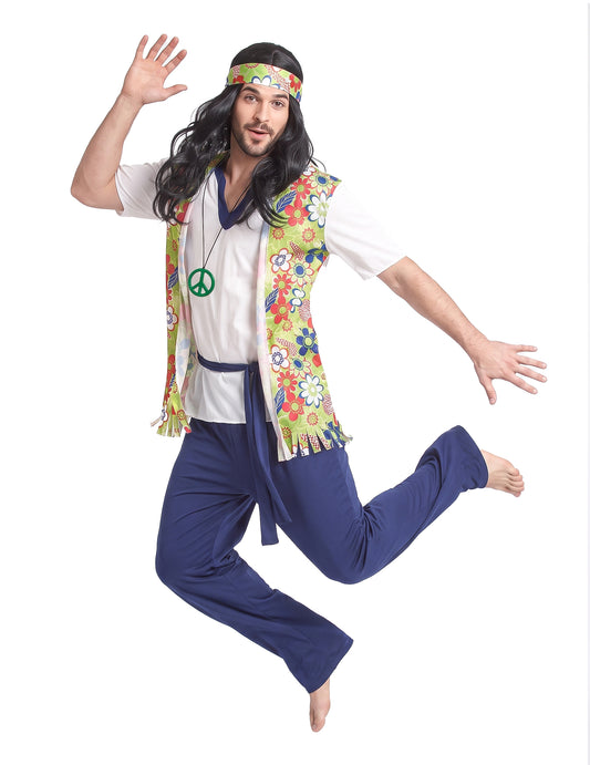 Hippiekostüm für Herren mit Bandana bunt