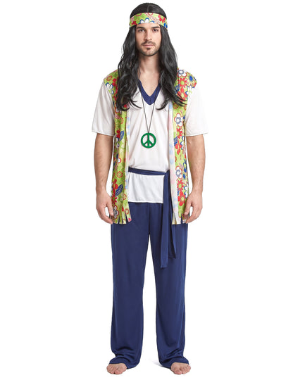 Hippiekostüm für Herren mit Bandana bunt