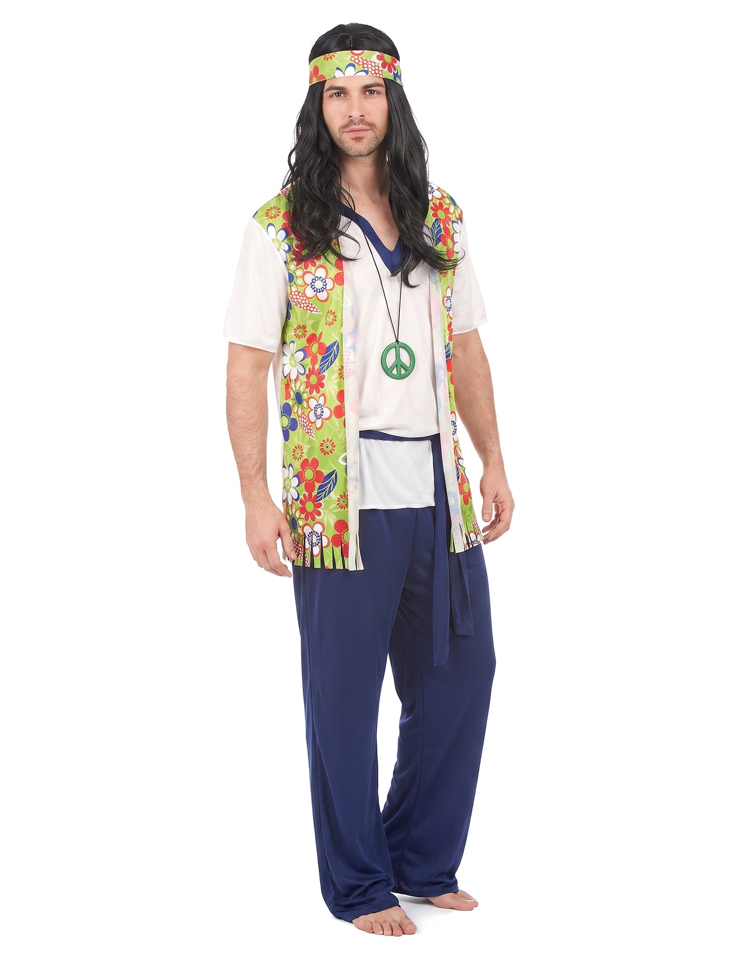 Hippiekostüm für Herren mit Bandana bunt