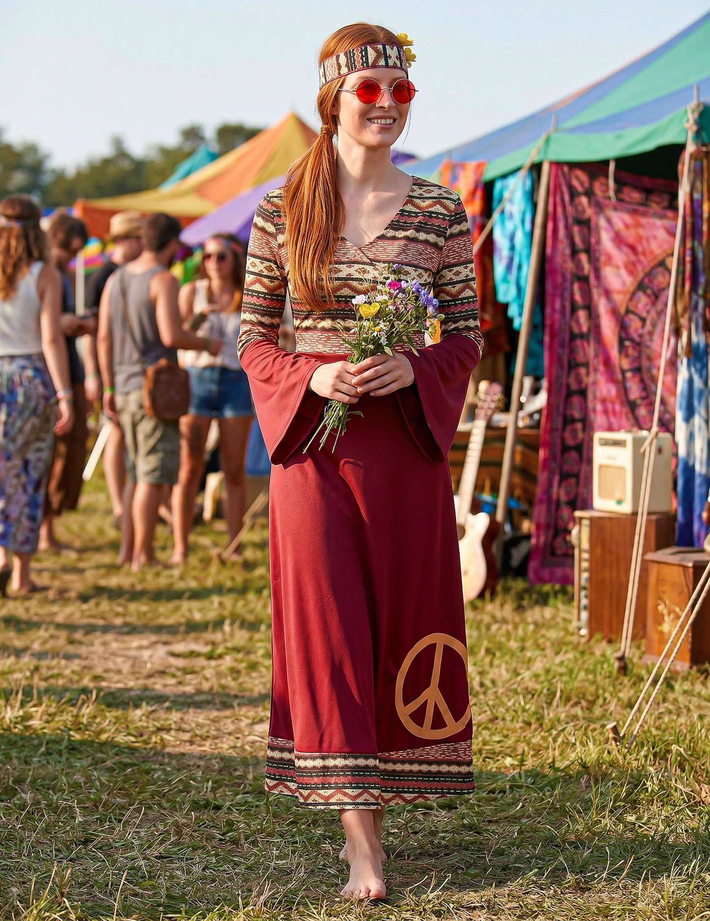 Hippiekostüm für Frauen bordeauxfarben