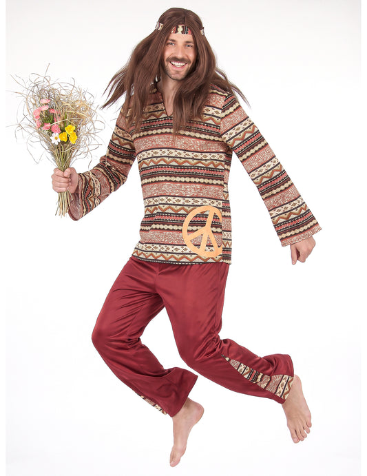Hippie-Kostüm für Herren - bordeauxfarben