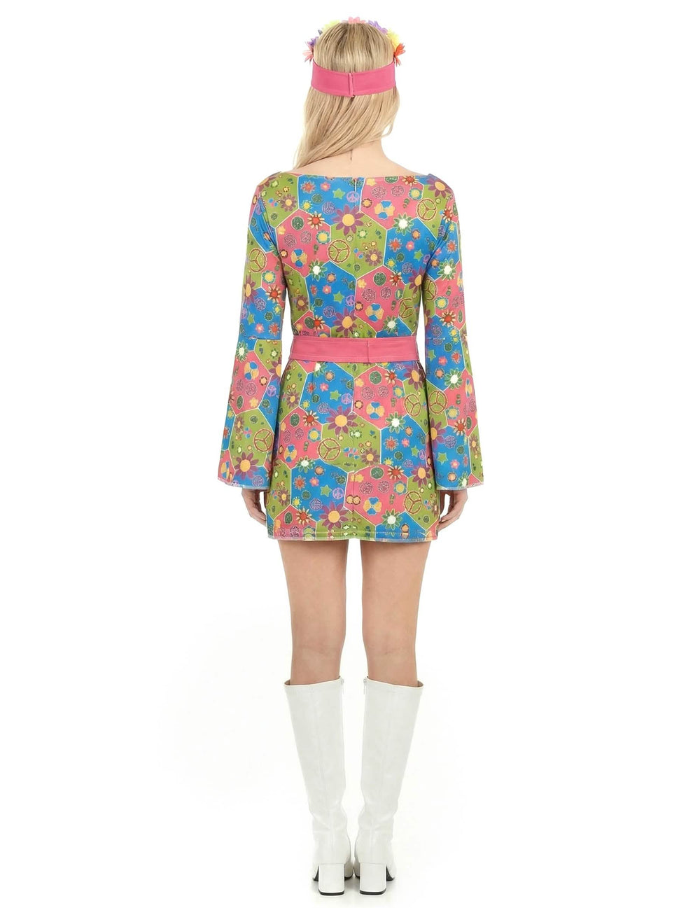 Rückansicht des Hippie-Kostüms mit Blumenmuster
