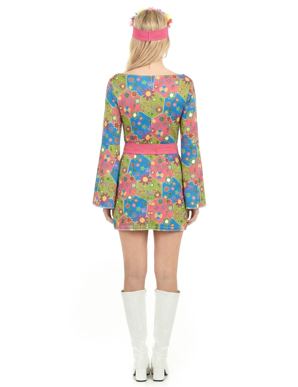 Rückansicht des Hippie-Kostüms mit Blumenmuster