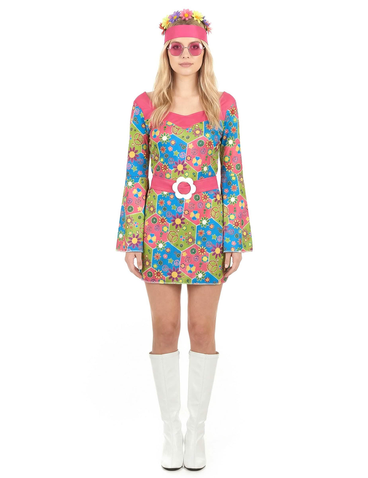 Vorderansicht des geblümten Hippie-Kostüms