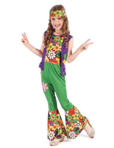 Déguisement hippie flower power vert fille