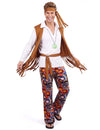 Déguisement hippie pour homme marron et blanc avec gilet à franges et bandeau