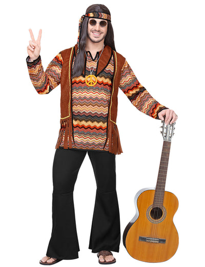 Hippie-Kostüm für Herren 60er-Jahre-Verkleidung braun-schwarz