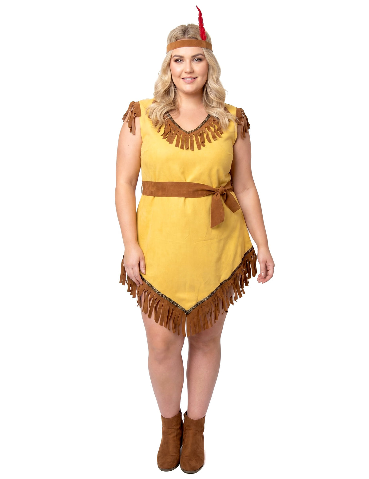 Plus Size asymmetrisches Indianerinnenkostüm für Damen Beige